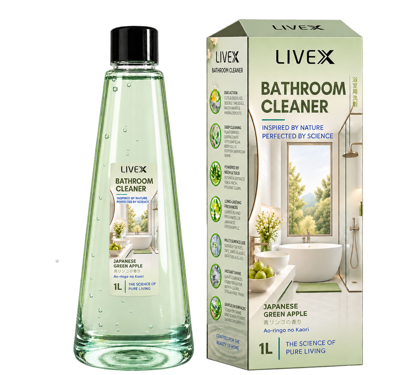 LIVEX Bathroom Cleaner bottle and matching carton