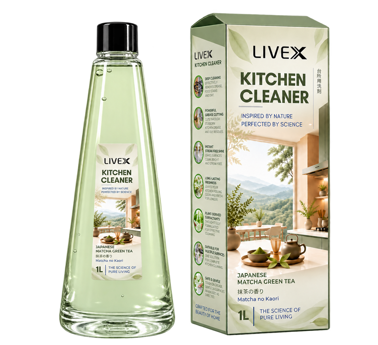 LIVEX Kitchen Cleaner bottle and matching carton